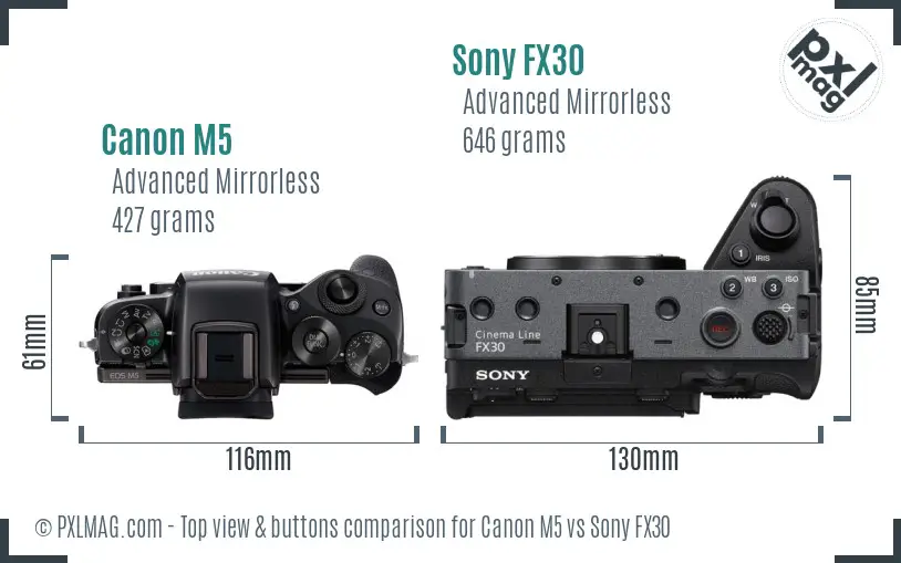 Canon M5 vs Sony FX30 top view buttons comparison