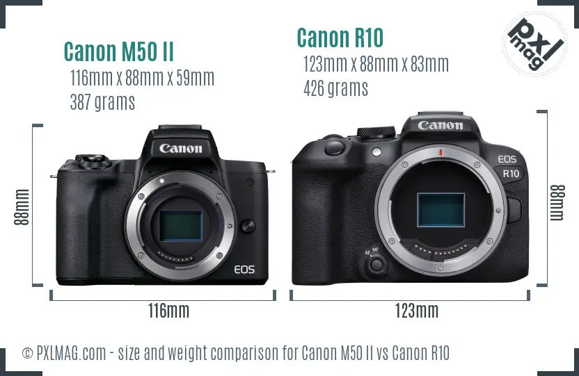 Canon M50 II vs Canon R10 size comparison