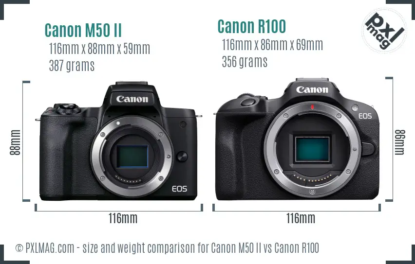 Canon M50 II vs Canon R100 size comparison