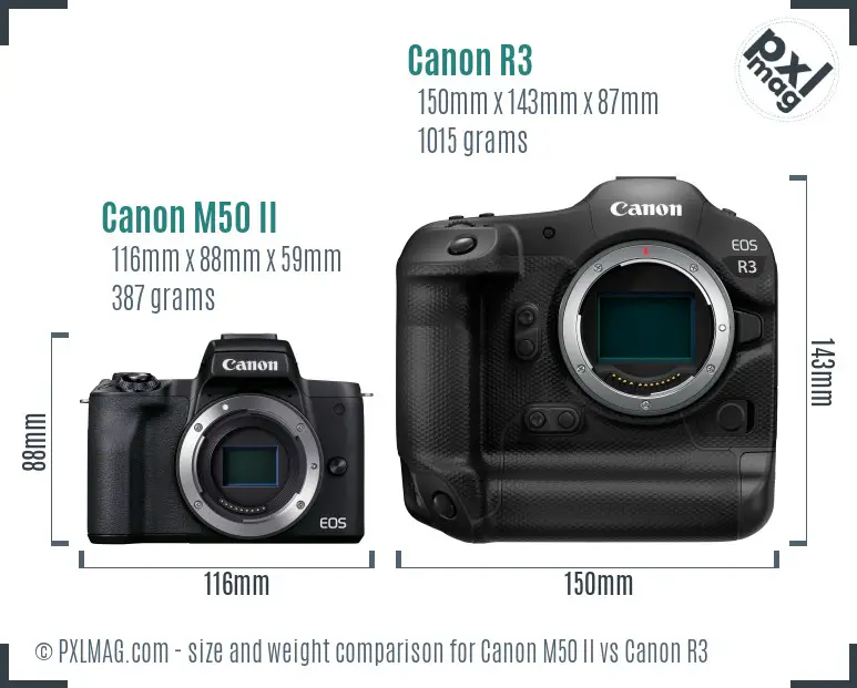 Canon M50 II vs Canon R3 size comparison