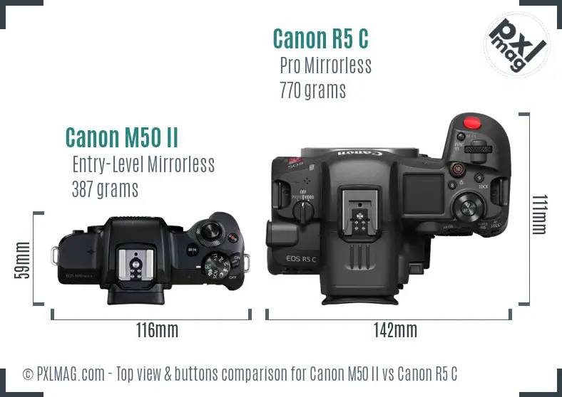 Canon M50 II vs Canon R5 C top view buttons comparison