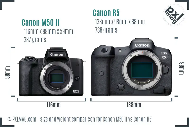 Canon M50 II vs Canon R5 size comparison