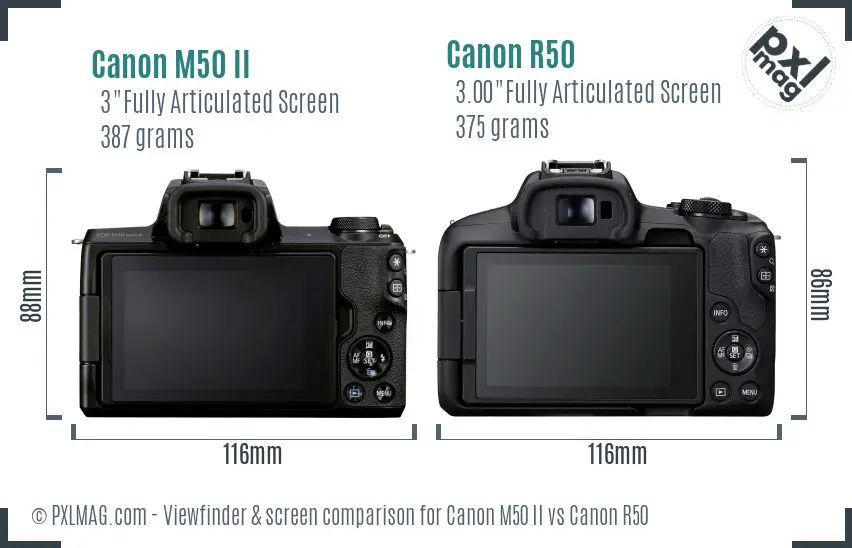 Canon M50 II vs Canon R50 Screen and Viewfinder comparison