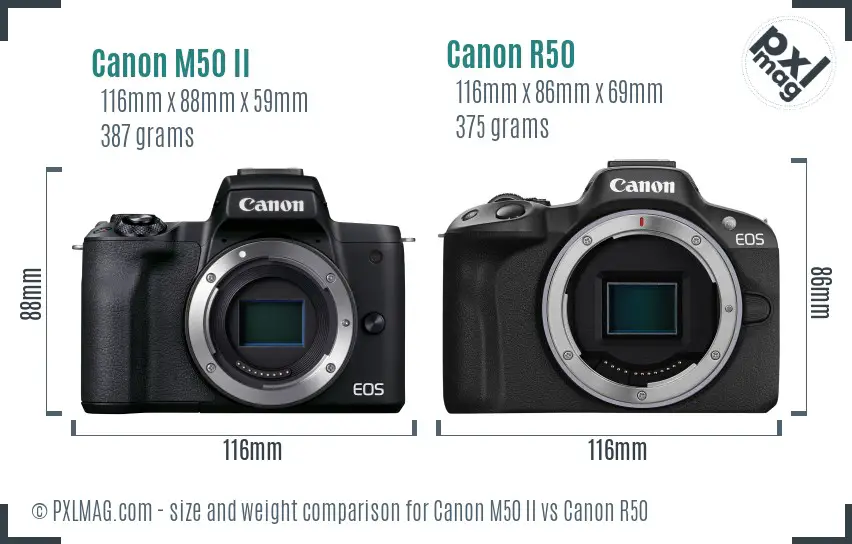 Canon M50 II vs Canon R50 size comparison