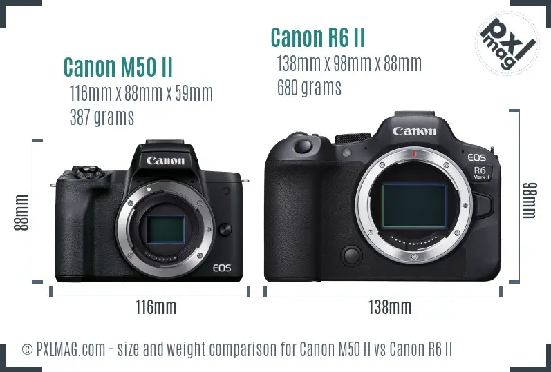 Canon M50 II vs Canon R6 II size comparison