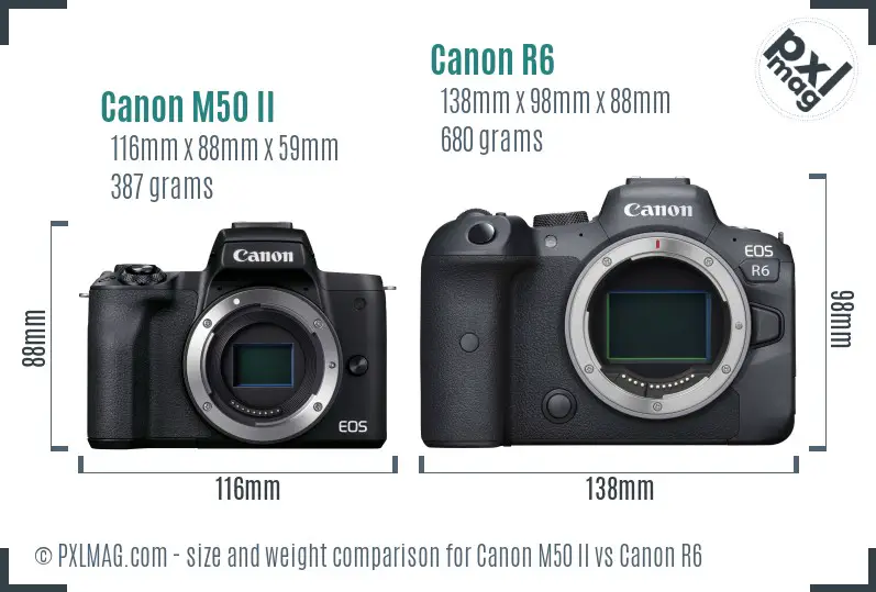 Canon M50 II vs Canon R6 size comparison