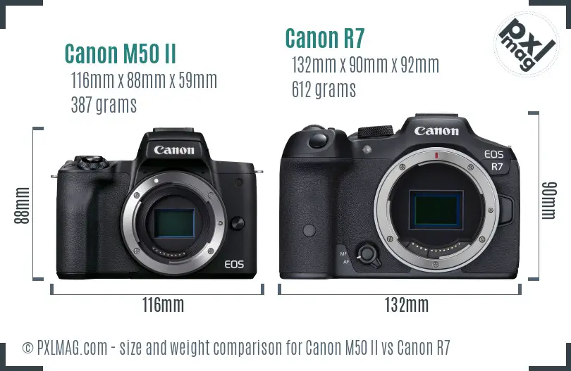 Canon M50 II vs Canon R7 size comparison