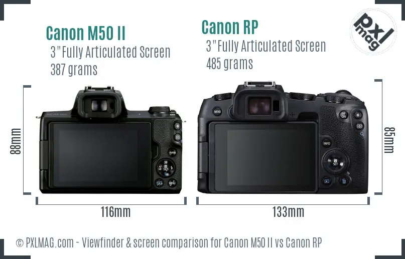 Canon M50 II vs Canon RP Screen and Viewfinder comparison