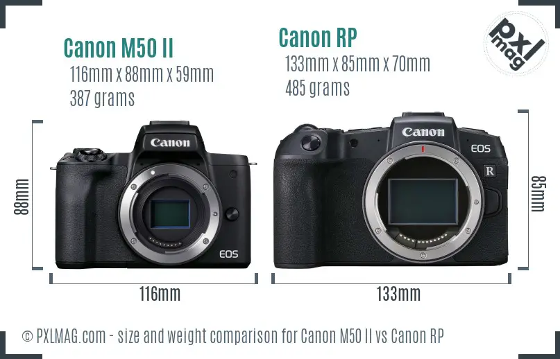 Canon M50 II vs Canon RP size comparison