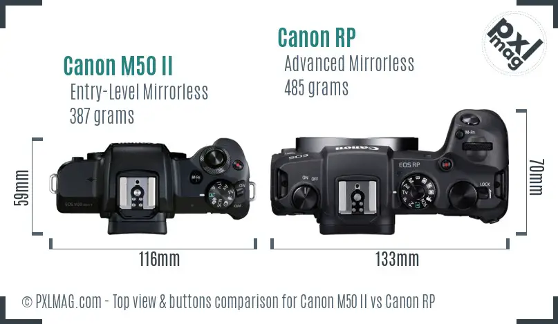 Canon M50 II vs Canon RP top view buttons comparison
