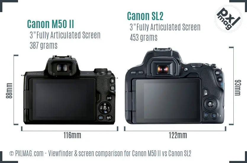 Canon M50 II vs Canon SL2 Screen and Viewfinder comparison