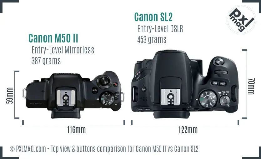 Canon M50 II vs Canon SL2 top view buttons comparison