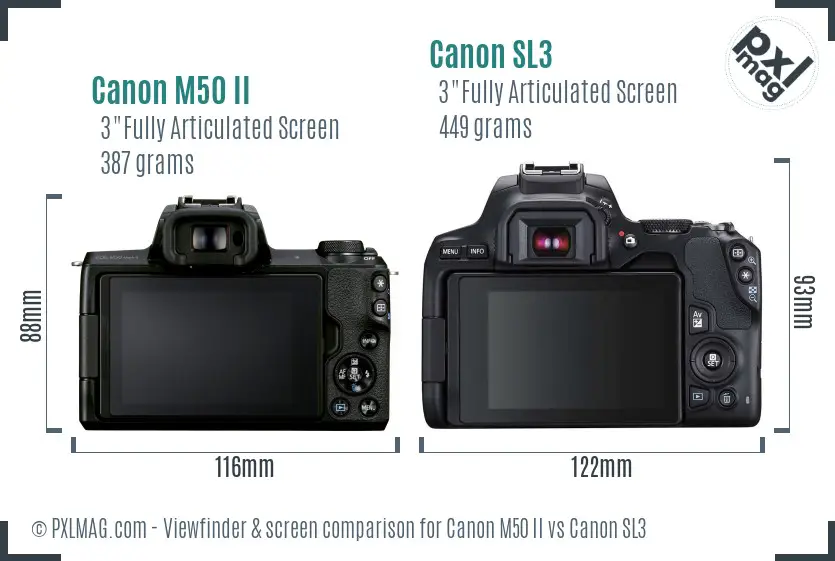 Canon M50 II vs Canon SL3 Screen and Viewfinder comparison