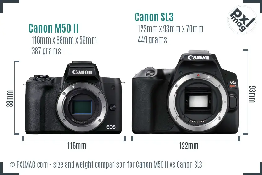 Canon M50 II vs Canon SL3 size comparison