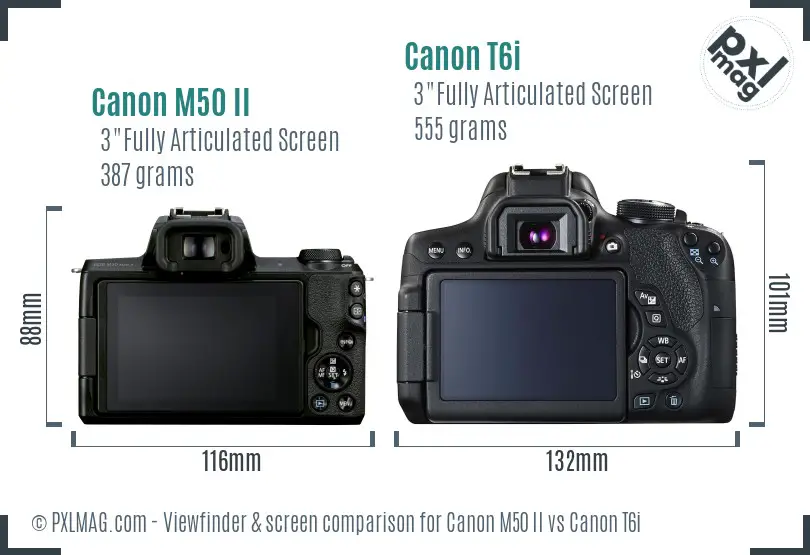 Canon M50 II vs Canon T6i Screen and Viewfinder comparison Canon M50 II vs Canon T6i Screen and Viewfinder comparison