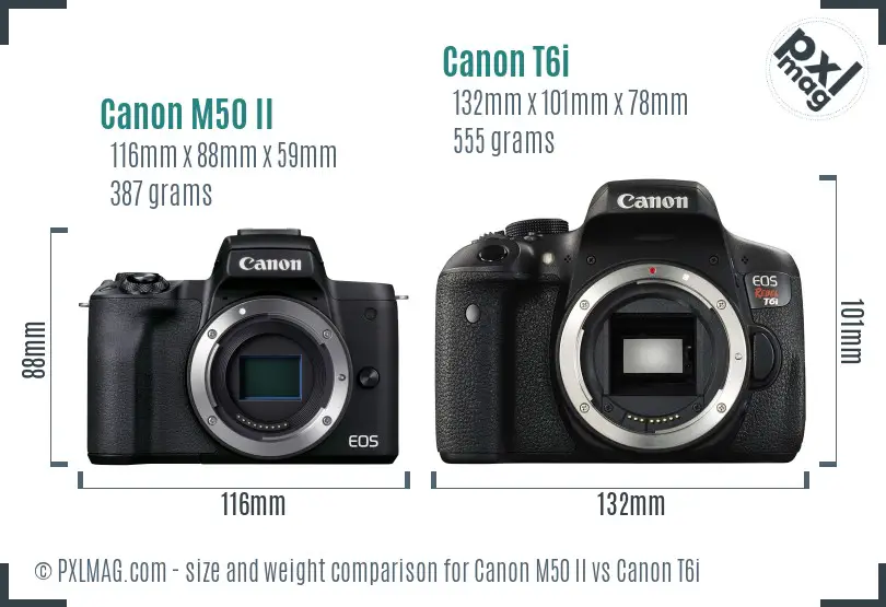 Canon M50 II vs Canon T6i size comparison Canon M50 II vs Canon T6i size comparison