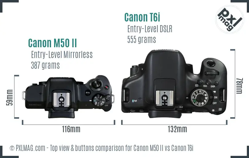 Canon M50 II vs Canon T6i top view buttons comparison Canon M50 II vs Canon T6i top view buttons comparison