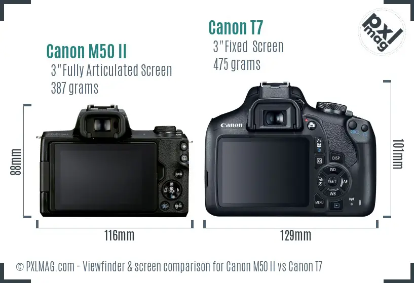 Canon M50 II vs Canon T7 Screen and Viewfinder comparison