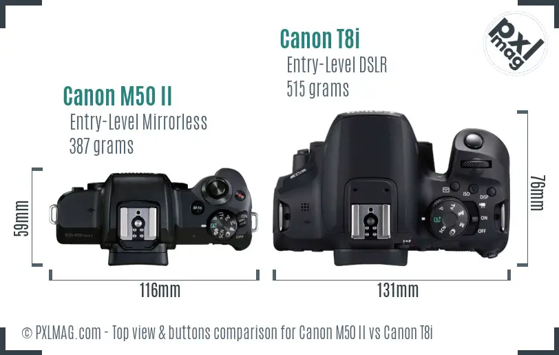 Canon M50 II vs Canon T8i top view buttons comparison
