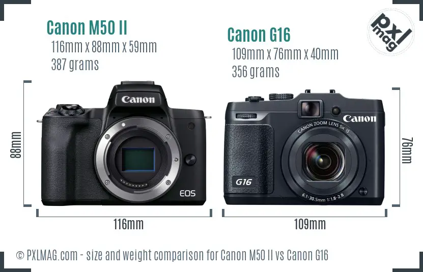 Canon M50 II vs Canon G16 size comparison Canon M50 II vs Canon G16 size comparison