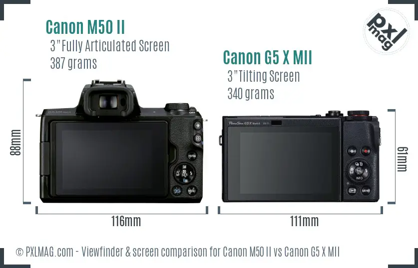 Canon M50 II vs Canon G5 X MII Screen and Viewfinder comparison Canon M50 II vs Canon G5 X MII Screen and Viewfinder comparison