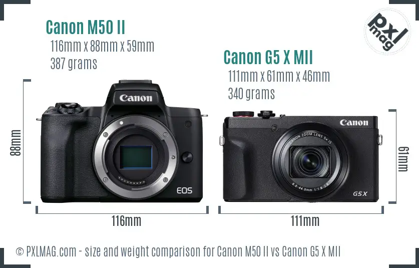 Canon M50 II vs Canon G5 X MII size comparison Canon M50 II vs Canon G5 X MII size comparison