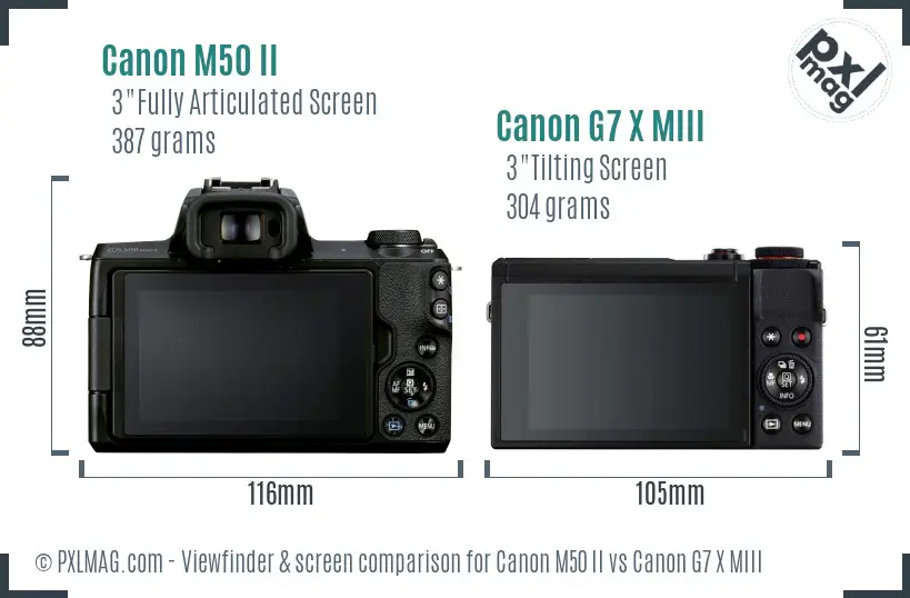 Canon M50 II vs Canon G7 X MIII Screen and Viewfinder comparison Canon M50 II vs Canon G7 X MIII Screen and Viewfinder comparison