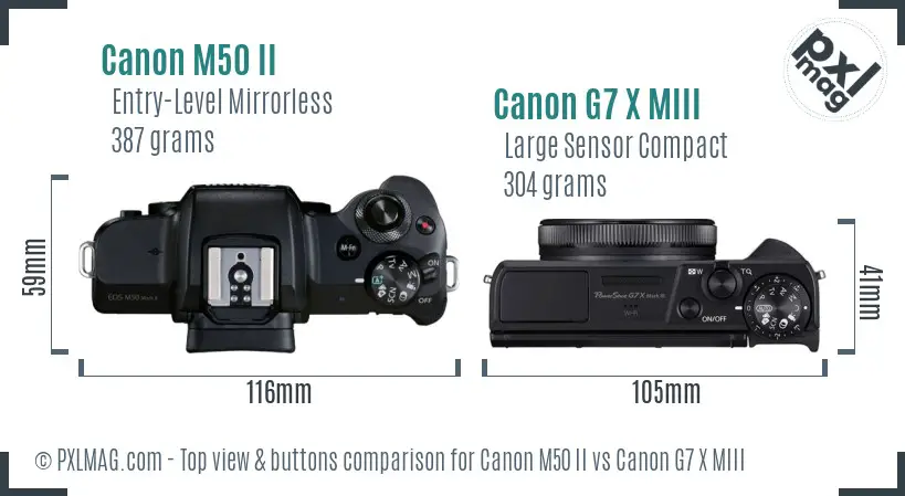 Canon M50 II vs Canon G7 X MIII top view buttons comparison Canon M50 II vs Canon G7 X MIII top view buttons comparison