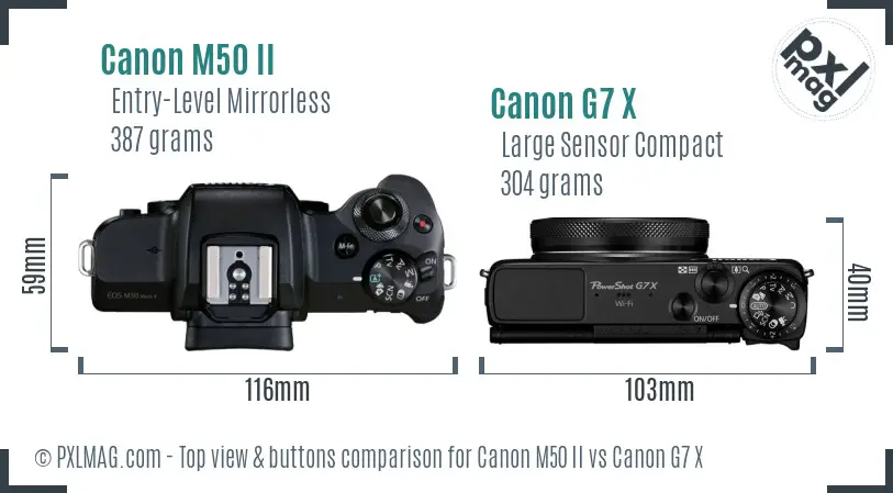 Canon M50 II vs Canon G7 X top view buttons comparison Canon M50 II vs Canon G7 X top view buttons comparison