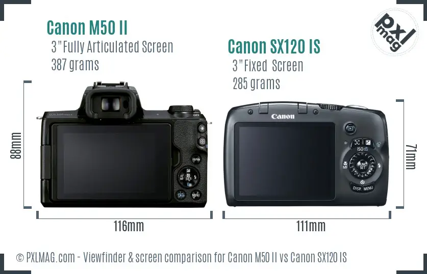 Canon M50 II vs Canon SX120 IS Screen and Viewfinder comparison