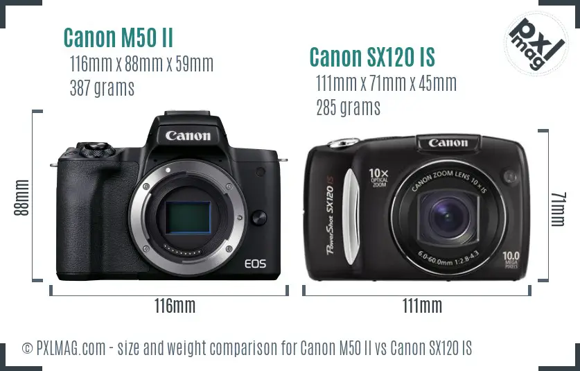 Canon M50 II vs Canon SX120 IS size comparison