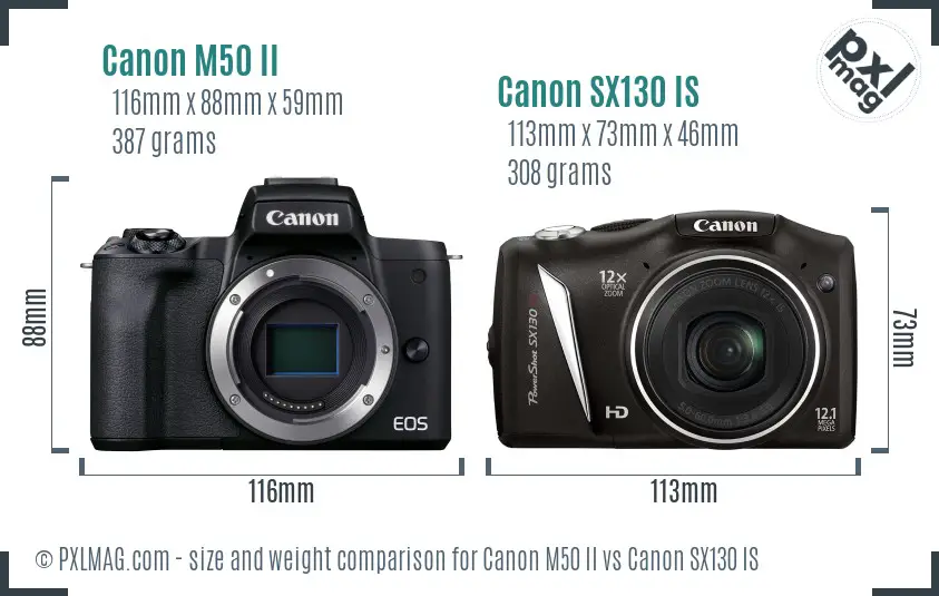 Canon M50 II vs Canon SX130 IS size comparison
