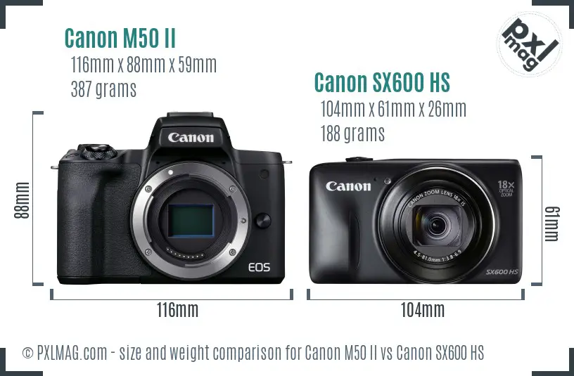 Canon M50 II vs Canon SX600 HS size comparison