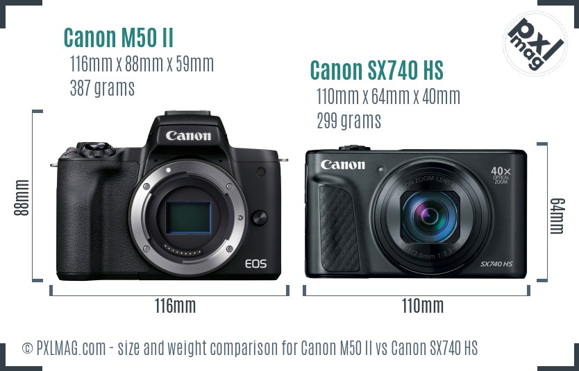 Canon M50 II vs Canon SX740 HS size comparison
