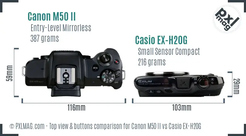 Canon M50 II vs Casio EX-H20G top view buttons comparison