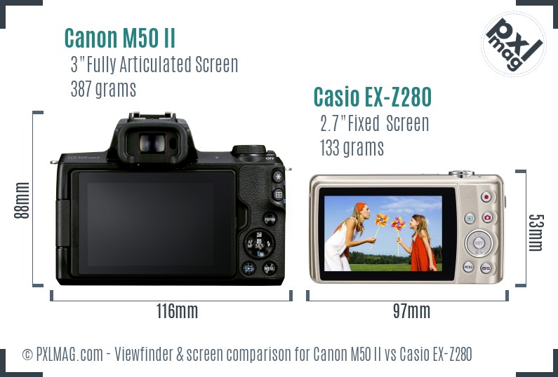 Canon M50 II vs Casio EX-Z280 Screen and Viewfinder comparison