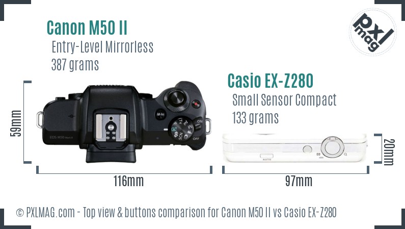 Canon M50 II vs Casio EX-Z280 top view buttons comparison