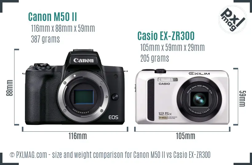 Canon M50 II vs Casio EX-ZR300 size comparison Canon M50 II vs Casio EX-ZR300 size comparison