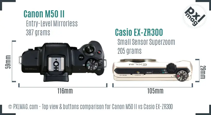 Canon M50 II vs Casio EX-ZR300 top view buttons comparison