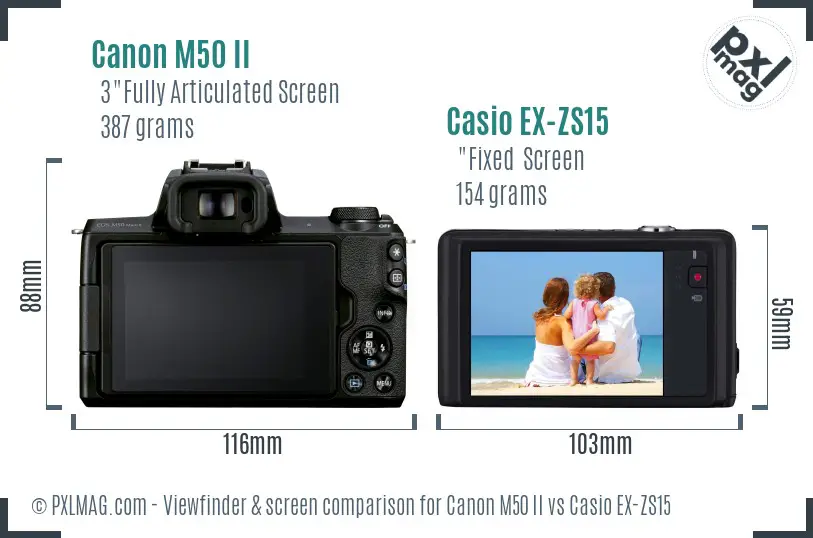 Canon M50 II vs Casio EX-ZS15 Screen and Viewfinder comparison