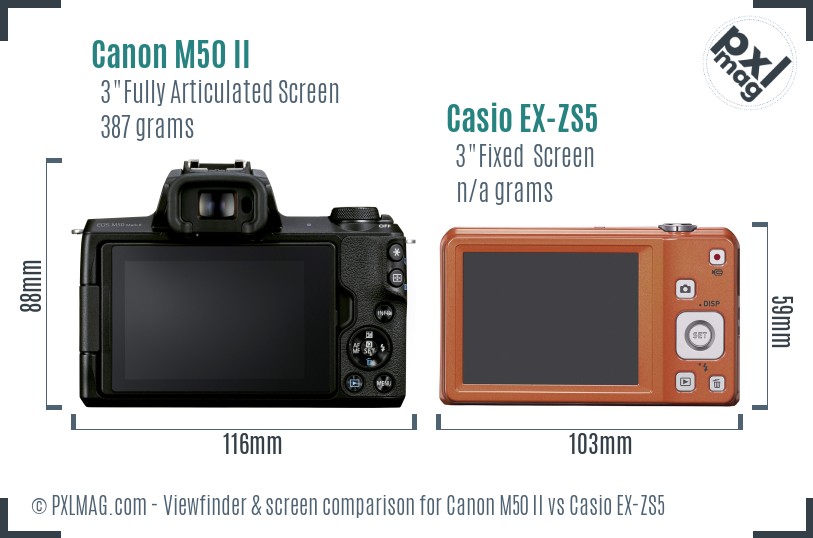 Canon M50 II vs Casio EX-ZS5 Screen and Viewfinder comparison