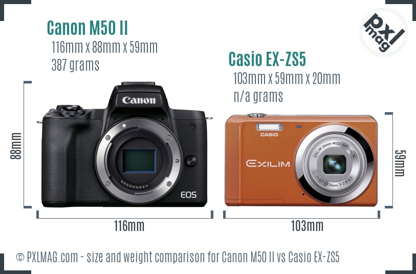 Canon M50 II vs Casio EX-ZS5 size comparison Canon M50 II vs Casio EX-ZS5 size comparison