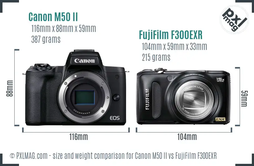 Canon M50 II vs FujiFilm F300EXR size comparison