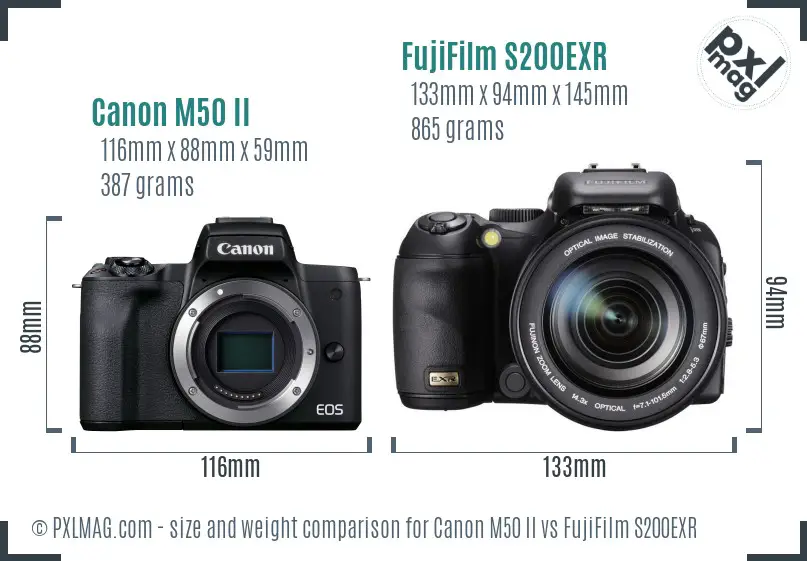 Canon M50 II vs FujiFilm S200EXR size comparison Canon M50 II vs FujiFilm S200EXR size comparison