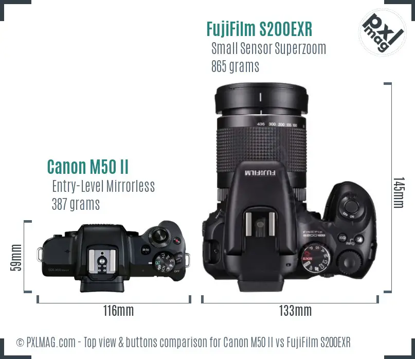 Canon M50 II vs FujiFilm S200EXR top view buttons comparison Canon M50 II vs FujiFilm S200EXR top view buttons comparison