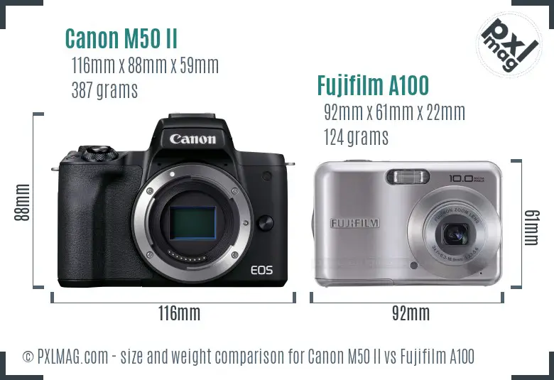 Canon M50 II vs Fujifilm A100 size comparison