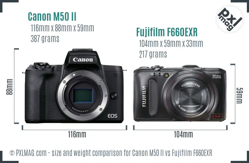 Canon M50 II vs Fujifilm F660EXR size comparison