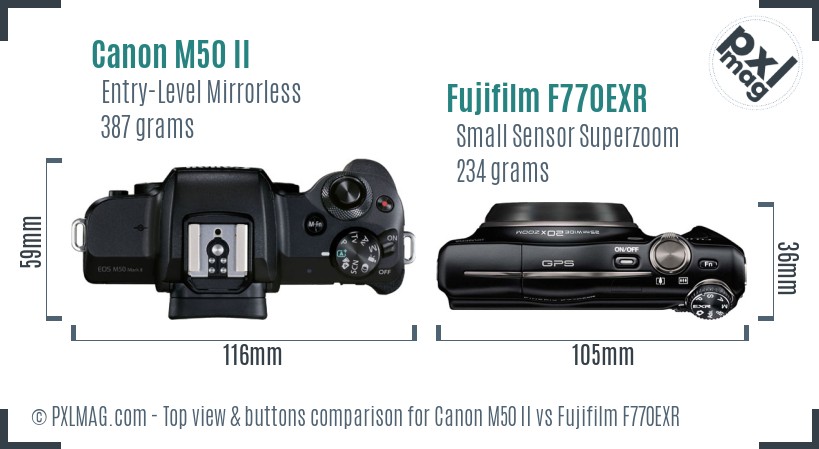 Canon M50 II vs Fujifilm F770EXR top view buttons comparison