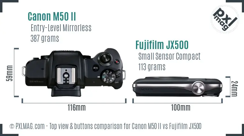 Canon M50 II vs Fujifilm JX500 top view buttons comparison