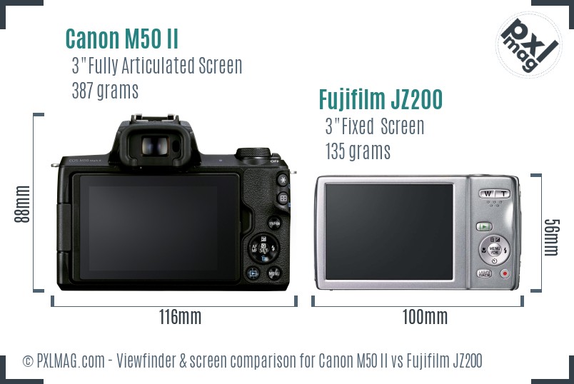 Canon M50 II vs Fujifilm JZ200 Screen and Viewfinder comparison